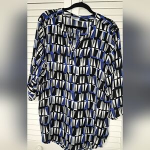 Stylish Geometric Black and Blue Women's Blouse